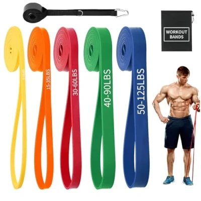 Imagen de Gomas Elasticas Musculacion,5 Piezas Bandas Musculacion Resistencia,Bandas de Resistencia con Anclaje Puerta para Entrenar Powerlifting Fitness Yoga