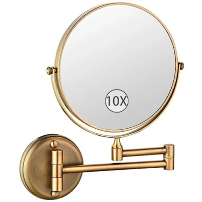 Imagen de Zayeksole Espejo De Maquillaje Pared 8&quot;, Tocador Extensible Doble Cara para Baño, Cosmético Giratorio 360 con Aumento,Latón,10X