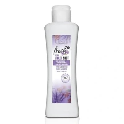 Imagen de SALERM Champú Matizador Biokera Fresh Ultra Violet Shot 300 ml para Cabellos Rubios, con Canas, Mechas o Decolorados Previene el Envejecimiento y la Oxidación Matiza e Ilumina