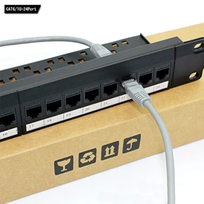 Imagen de Panel De ConexióN Red, 24 Puertos 1U Rack Mountable Cat6 Patch, Parches Red Pro Rj45 110, FáCil Instalar, DistincióN Cable, Sin óXido Y Duradero (Rj45 Recto)
