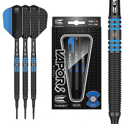 Imagen de TARGET Vapor 8 Black Blue 18g Soft Tip Darts Set Dardos de Punta Suave, Azul, 18 g
