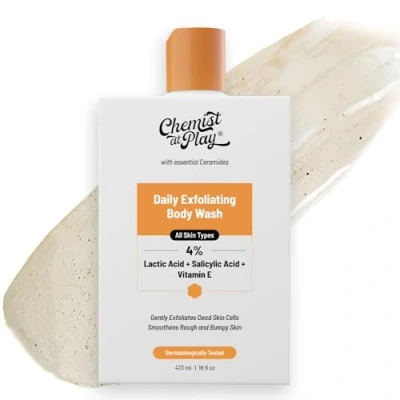 Imagen de Chemist at Play Body Wash Exfoliating for Dry Rough Bumpy Strawberry Skin with 1% Salicylic Acid 2% Lactic and Ceramides Men Women 473 ml