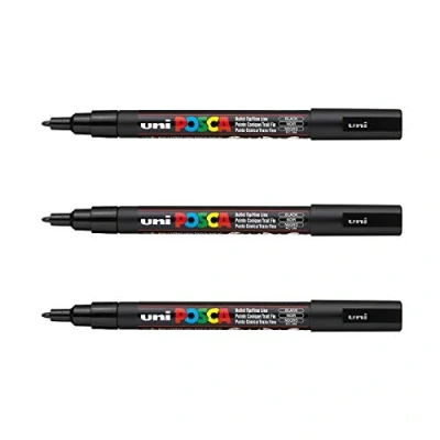 Imagen de POSCA Mitsubishi Pencil PC3M 3 rotuladores negros Punta cónica fina pintura a base de agua Para cualquier soporte papel, textil, vidrio, guijarro, madera y más