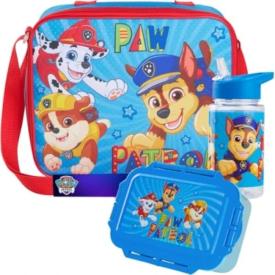 Imagen de Get Trend Paw Patrol Bolsa Termica Infantil con Fiambrera Almuerzo Botella Agua Niños Set de 3 Piezas Merienda Botellas Loncheras Material Escolar (Azul Patrol)