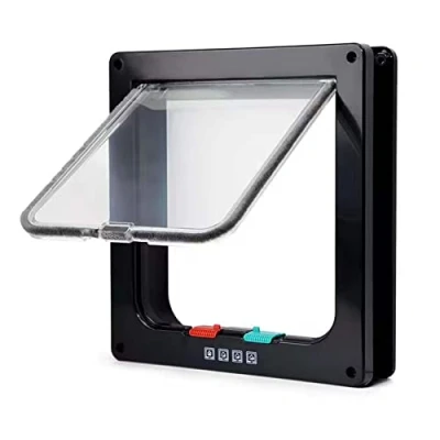 Imagen de Moaobooh puerta para gatos, 4 vías de bloqueo mascotas, mascotas (M, negro)