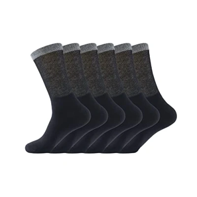 Imagen de Yomandamor 6 pares de calcetines negros bambú para diabéticos a media pantorrilla con puntera sin costuras, 11 UK, color negro,