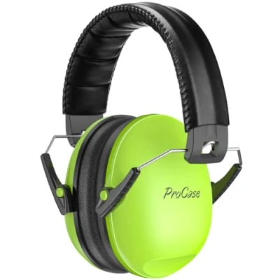 Imagen de Procase Casco Antiruido para Niño, Protección Auditiva SNR 27dB con Diadema Ajustable, Protector Oído Profesional Cancelación de Ruido Insonorizacion Estudiar Bebé Nené Infante Verde