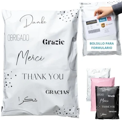 Imagen de 50 Bolsas Envio con bolsa portadocumentos Tamaño L 40x30cm 100% OPACO/ULTRA RESISTENTE/IMPERMEABLE Sobres Plastico Envios Paquetes de Ropa Cajas Packaging