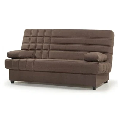 Imagen de SHIITO Sofá Cama con 3 Plazas y Arcón Interior 100 x 193 cm Modelo Romeo Apertura Clic Clac Incluye 2 Cojines Color Marrón Chocolate