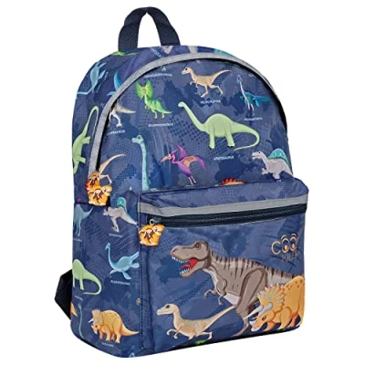 Imagen de PERLETTI Mochila Portatil Niño Dinosaurio Azul Pequeña Niños Guardería Viaje Tiempo Libre Bolsillo Frontal Mini Infantil Ligera Ajustable Cool Kids 38x26x16cm (Dinosaurios)