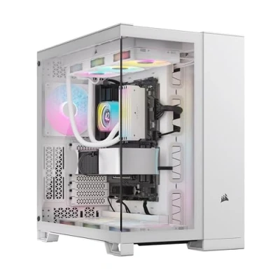 Imagen de CORSAIR iCUE LINK 6500X RGB Media Torre ATX Caja de PC Doble Cámara Cristal Templado Panorámico Compatible Placa Base Conexión Inversa 3x Ventiladores RX120 Incluidos Blanco