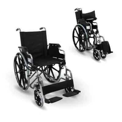 Imagen de Mobiclinic®, modelo Giralda, Silla de ruedas plegable, reposapiés y reposabrazos extraíbles, asiento 46 cm, ultraligera, Color Naranja
