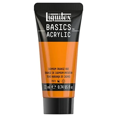 Imagen de Liquitex Basics Pintura Acrílica, Para Bellas Artes y Manualidades, Resistentes a la Luz, Viscosidad Media, Acabado Satinado, Tubo De 22 ml Naranja Cadmio