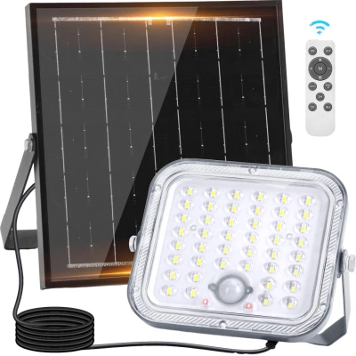 Imagen de Aigostar Foco LED solar exterior con gran panel solar,Súper Luminoso,4000mAH,Batería capacidad,mando a distancia,detección de movimiento,Luz Impermeable IP66 para jardín,caminos,6500K