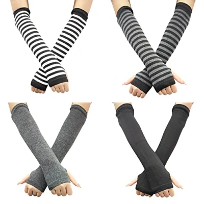 Imagen de PFLYPF 4 pares de guantes sin dedos, calentadores brazos, protectores manos con orificio para el pulgar, codos, a juego hombres y mujeres, Variedad, Talla única