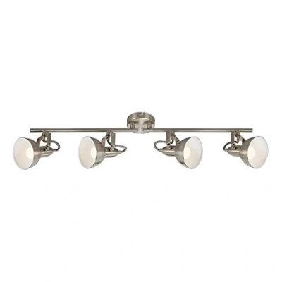 Imagen de Briloner Leuchten Techo, lámpara, focos con función de rotación y Giro, Retro/Vintage, 4 x E14, 40 vatios, Metal, Satinado, 790 190mm (Lar Al), Satén Blanco, 2049 042