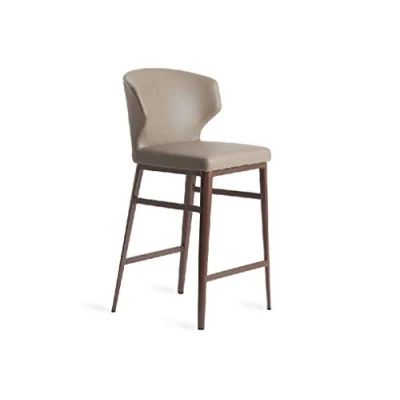 Imagen de Ángel Cerdá Taburete Tapizado Polipiel Estilo Vanguardista Visón Patas Acero Bronce Mate Taburetes Altos de Cocina Bar Mueble Sillas 48 x 93 cm