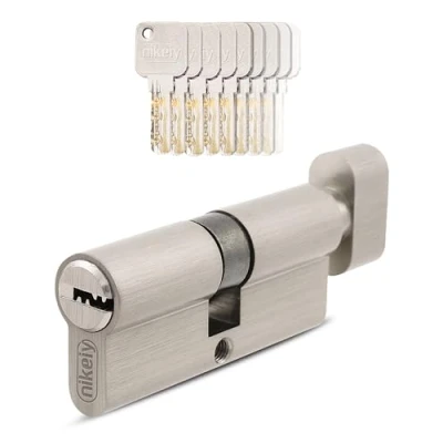 Imagen de GERCAR Juego de 1 cilindro cerradura con pomo 30/30, incluye 5 llaves, 60 mm, longitud: A: 30 B: latón macizo mate