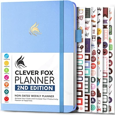 Imagen de Clever Fox Planner 2ª edición Agenda semanal y mensual coloreada, seguimiento de hábitos, gestión del tiempo organizador (A5 (14.5 x 21cm) Inglés, Periwinkle)