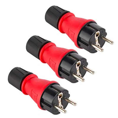 Imagen de Electraline 92389 Paquete de 3 Clavija Enchufe Schuko Profesional, protección IP54, con Tornillo retenedor para facilitar el cableado, Rojo, Confezione da