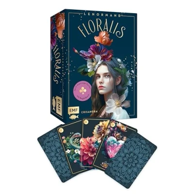 Imagen de Lenormand Kartenset: Floralis: 45 kunstvoll illustrierte Wahrsage Karten für die neue Zeit mit Goldrand und Begleitbuch Inklusive 9 Zusatzkarten Edle Box Magnetverschluss