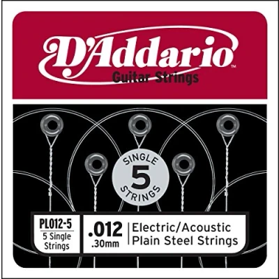 Imagen de D&#039;Addario PL012 5 Cuerda individual de acero liso para guitarra electrica/acustica, Pack, 012