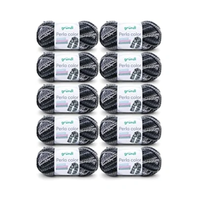 Imagen de Gründl Perla color (100% poliéster, 100 g / 90 m, tamaño de aguja: 8 9, 10 x g), hilo bucle multicolor negro gris