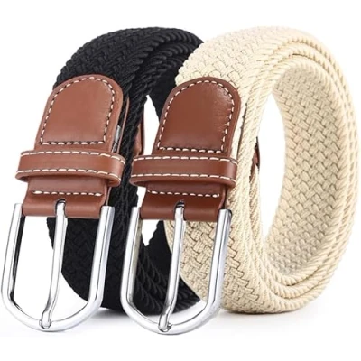 Imagen de TTPSRY 2 Piezas Cinturon Trenzado Elastico para Hombre y Mujer Tejido Ajustable Ancho 3 cm Largo 105 Ajuste Flexible Unisex