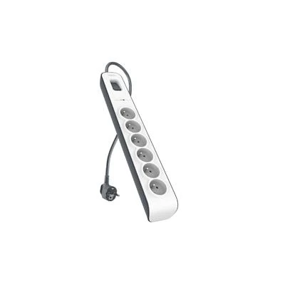 Imagen de Belkin BSV603ca2M Regleta de protección contra sobretensiones (6 Tomas, 650J, Cable 2 m), Color Blanco y Gris