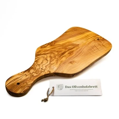 Imagen de das Olivenholzbrett Madera de Olivo la Tabla Cortar, Bandeja para Hora del Bocadillo con Asa en Corte Natural 40cm