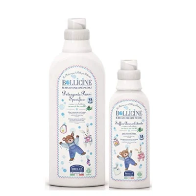 Imagen de Helan Bollicine Juego de ropa para bebé con detergente líquido 1L + suavizante concentrado aloe vera 500 ml Vegano, ideal lavar a mano y máquina Fabricado en Italia