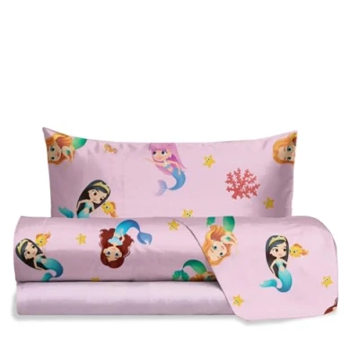 Imagen de hermet Jolly Juego de sábanas para Cama Individual con diseño Sirena, 100% algodón, sábana encimera, Bajera Ajustable y Funda Almohada, Dormitorio