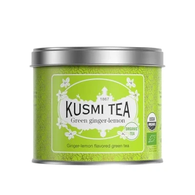 Imagen de Kusmi Tea Té Verde Jengibre Limón Orgánico Mezcla de con y Disfrutar Caliente o Hielo Hojas Sueltas Lata 100g, para aprox. 50 tazas