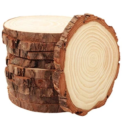 Imagen de Kurtzy Pack de 10 Rodajas Madera sin Acabado Círculos Natural Disco 11 cm y mm Grosor Troncos con Corteza Suave Decoración, Posavasos, Navidad