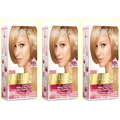 Imagen de L&#039;Oreal Excellence Creme 8 Rubio Claro Tinte para el cabello, 3 unidades