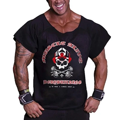 Imagen de Muscle Alive Hombres Culturismo Entrenamiento Superior de Trapo algodón Terry Ma Negro 3XL
