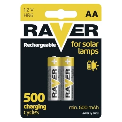 Imagen de EMOS Raver Baterías Recargables para Lámparas Solares, NiMH, 1.2V, 600 mAh, HR6, 2 Unidades