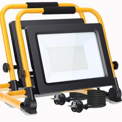 Imagen de Aigostar Foco de Trabajo LED 100W,8800LM,Foco Portátil con Giratorio 360º,Impermeable,Soporte plegable,para Uso en Interiores y Exteriores,para Obra, Taller, Garaje,6500K Luz Blanca,2 piezas