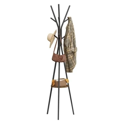 Imagen de WOLTU Perchero de Pie en Forma Árbol, Tronco con 9 Ganchos y 1 Estante para Colgar Ropa, Abrigos, Bolsos, Arbol Metal Madera MDF, Negro,SRY40sdc