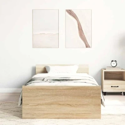 Imagen de vidaXL Estructura de Cama, Somier Listones, Armazón Marco Mueble para Dormitorio Hogar, Madera Contrachapada Roble Sonoma 100x200 cm