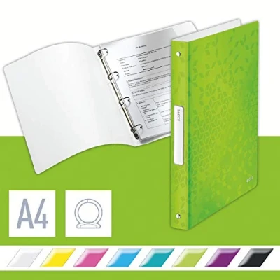 Imagen de Leitz Carpeta A4 de 4 Anillas, Capacidad para 190 Hojas, Gama WOW, 25 mm Lomo, Verde, 42580154