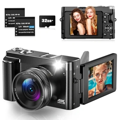Imagen de Cámara Digital 4K 48MP Autofoco Camara De Fotos con Pantalla Flip 180 3&quot;, Compacta Tarjeta 32 GB, Zoom 16X para Principiantes, Adolescentes