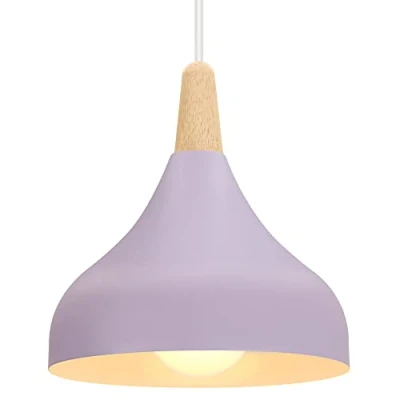 Imagen de iDEGU Lámpara de techo Retro LED Colgante moderna Estilo Gota E27 Iluminación Vintage en Madera Metal para Dormitorio Comedor Cocina, 20cm (Púrpura, 1 Pieza)