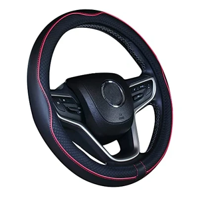 Imagen de Mayco Bell 2019 Nueva Cubierta de Volante Cuero Negro Microfibra para F 150 Tundra Range Rover (Negro Rojo, 39 40.25cm)