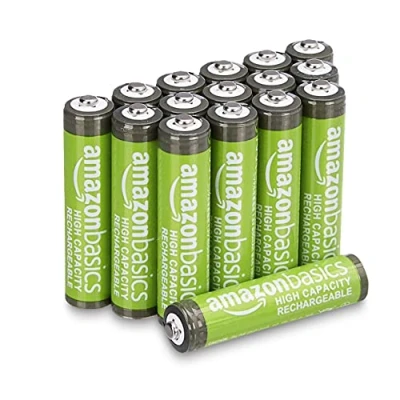 Imagen de Amazon Basics Pilas AAA recargables de alta capacidad, NiMh, 850 mAh (paquete 16), precargadas