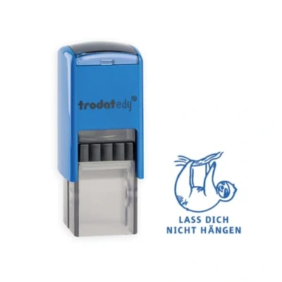 Imagen de Trodat edy fix Sello de motivación para profesores y educadores, 1 diseño perezoso que no te cuelgue, carcasa azul, autoentintable, 20 x mm