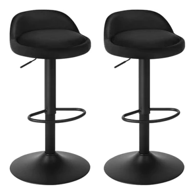 Imagen de EUGAD 2X Taburetes de Bar con Respaldo Altos Cocina en Terciopelo Altura Ajustable 61 82 cm Reposapiés Giratorios 360 para y Cafetería Base Metálica Negro 0824BY 2