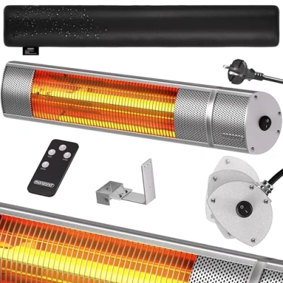 Imagen de Monzana Calefactor por Infrarrojos de Pared Estufa Terraza Exterior 2000W 3 Temperaturas Control Remoto Plata