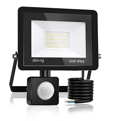 Imagen de Blivrig 30W Focos LED Exterior con Sensor de Movimiento Blanco Cálido 3000K, 3000LM Brillante Foco Luces Detector IP66 Impermeable, Iluminación Seguridad para Garaje, Patio, Terraza