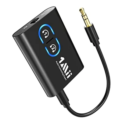 Imagen de 1Mii Transmisor Receptor Bluetooth 5.3 TV, Adaptador Audio Jack 3.5mm Aux aptX Baja Latencia &amp; HD, Dual Link, Música HiFi para PC/Estéreo/Coche/Auriculares/Altavoces/Avión